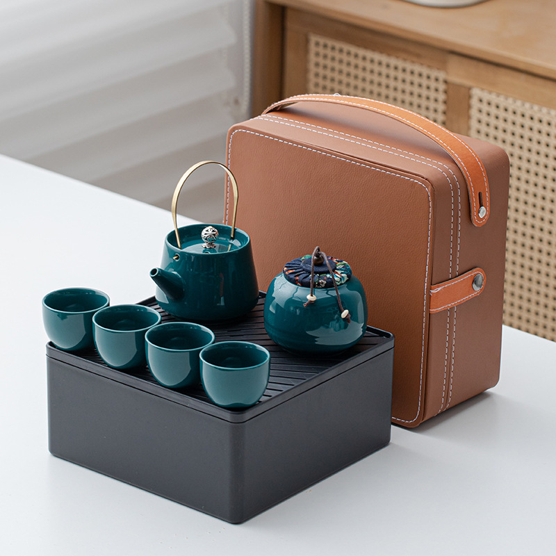 Set portabil de ceai Kung Fu cu ceainic ceramic și 4 căni – cadou de afaceri