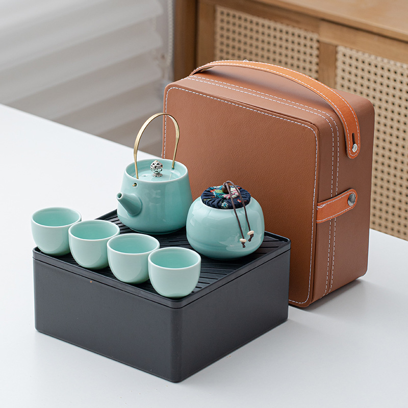 Set portabil de ceai Kung Fu cu ceainic ceramic și 4 căni – cadou de afaceri