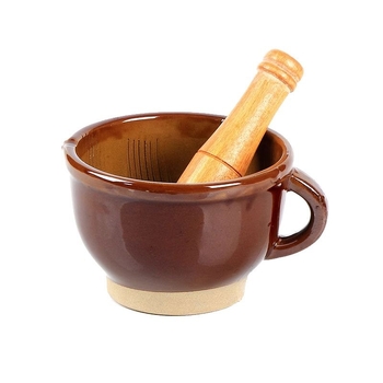 Mojar ceramic mare în stil vechi, zdrobitor manual pentru usturoi și ardei, ustensilă de bucătărie
