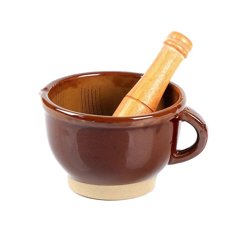 Mojar ceramic mare în stil vechi, zdrobitor manual pentru usturoi și ardei, ustensilă de bucătărie