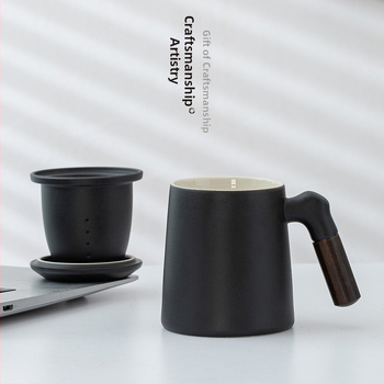 Keramický čajový hrnček s viečkom a filtrom, drevenou rúčkou, veľká kapacita, personalizovaný darček