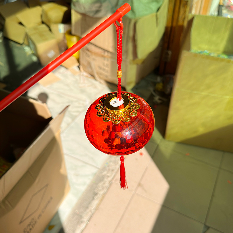 Felinar rotund din plastic roșu, lanternă de cristal portabilă pentru copii