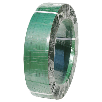 Bandă verde PET, șină plastic-otel 1608, rezistență la tracțiune 450 kg, dimensiuni 16x8 mm