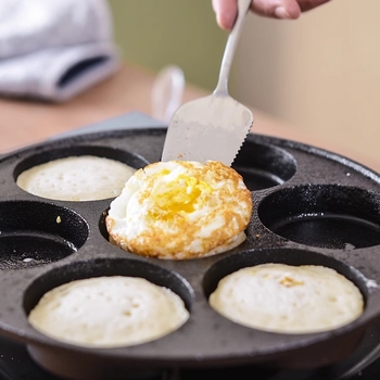 Tigău din fontă cu șapte găuri pentru ouă, cavități adânci, formă pentru burgeri, antiaderent, uz comercial