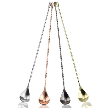Bețișor de amestecare din oțel inoxidabil, mâner lung, formă de picătură de apă, pentru cocktailuri, cafea și ceai cu lapte; lingură de bar din metal