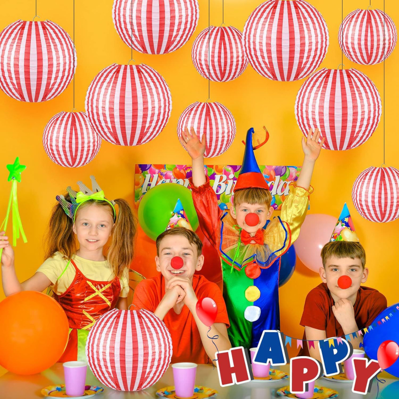 Felinar din hârtie cu dungi roșu-alb pentru carnaval, decor tematic circ, pentru petrecerea de ziua copiilor