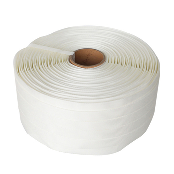 Bandă de ambalare țesută din fibre, 25 mm x 500 m, albă, filament de poliester, rezistență la tracțiune 1200 kg