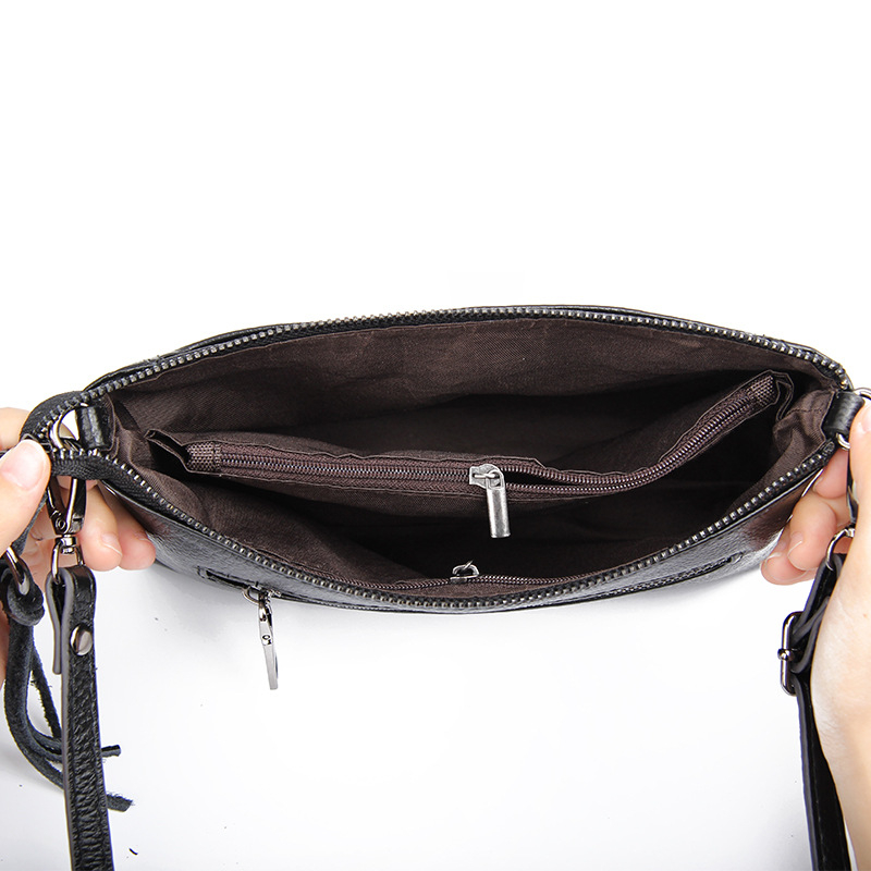 Ženska torbica od prave kože s resicama, crossbody torbica preko ramena, prvi sloj teleće kože, srednje veličine