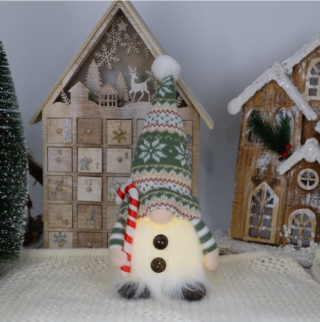 Nouă decorațiune de Crăciun luminoasă: pălărie din pluș cu baston iluminat, păpușă Rudolph pentru vitrină