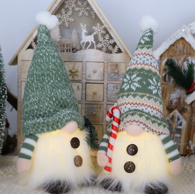 Nouă decorațiune de Crăciun luminoasă: pălărie din pluș cu baston iluminat, păpușă Rudolph pentru vitrină