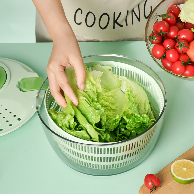 Dehidrator pentru fructe, legume și salate, cu manivelă, personalizat; coș filtrare apă cu dublă funcție
