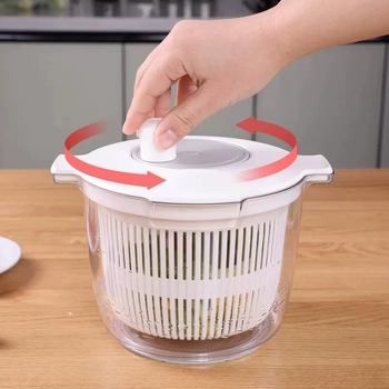 Coș de spălare și scurgere manual pentru salate și legume, cu manivelă