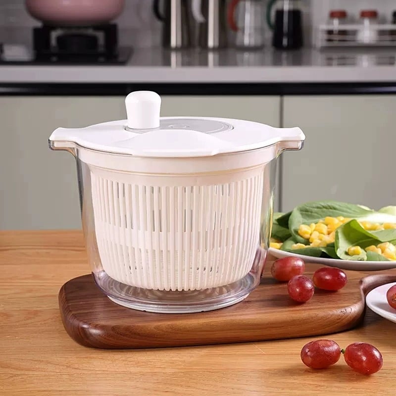 Coș de spălare și scurgere manual pentru salate și legume, cu manivelă