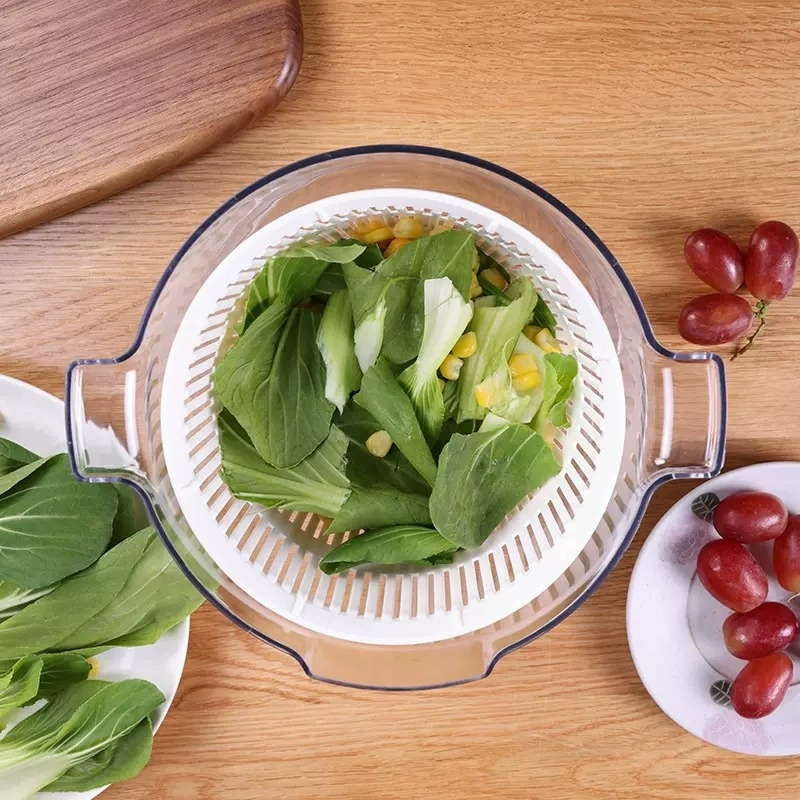 Coș de spălare și scurgere manual pentru salate și legume, cu manivelă
