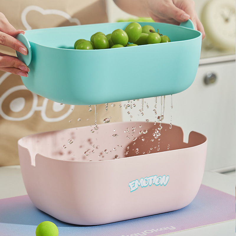 Coș dublu de scurgere pentru fructe și legume, din plastic, design drăguț de desene animate pentru bucătărie