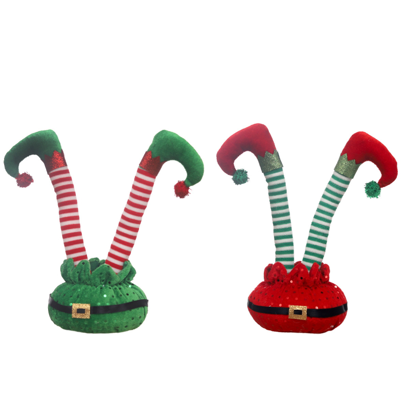 Decorațiune de Crăciun: elf desen animat cu curea roșu-alb în dungi, ornament flexibil pentru piciorul elfului