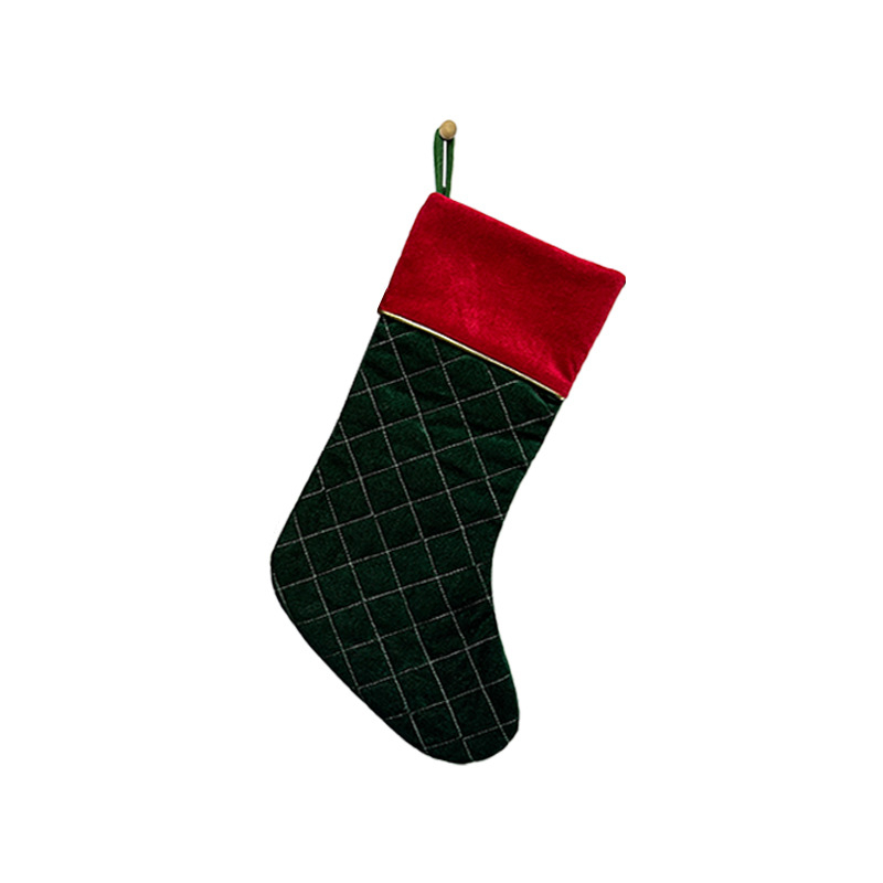 Șosetă de Crăciun cu carouri roșu-verde clasice, quilted, stil vintage, din material nețesut, pentru agățat de șemineu, decorativă pentru cadouri copiilor