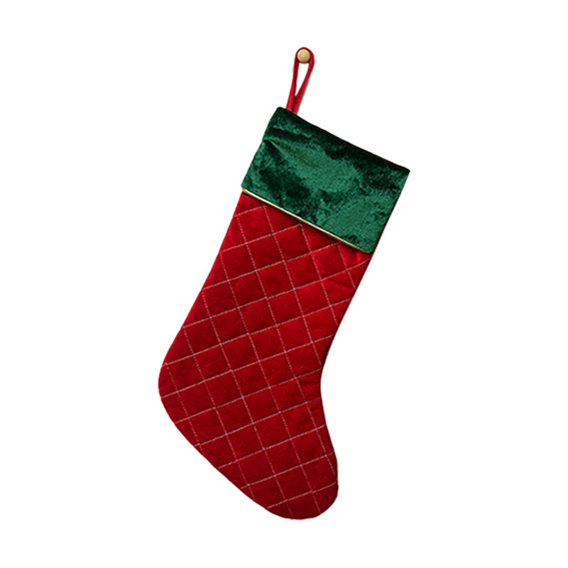 Șosetă de Crăciun cu carouri roșu-verde clasice, quilted, stil vintage, din material nețesut, pentru agățat de șemineu, decorativă pentru cadouri copiilor