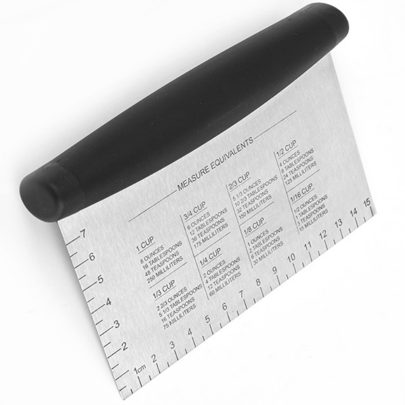 Racletă din oțel inoxidabil cu mâner din plastic, cuțit de tăiere cu riglă, racletă plată, instrument pentru coacere