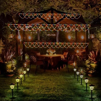 Șir de LED solar pentru exterior, decor de Crăciun cu sârmă de cupru, impermeabil