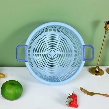 Coș rotund din plastic pentru scurgere, cu mâner, pentru spălat și depozitare fructe și legume – organizator de bucătărie multifuncțional