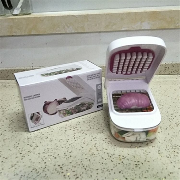 Gadget de bucătărie multifuncțional: tăietor pentru cuburi de cartofi, tocător pentru ceapă și legume, feliator pentru fructe și ardei