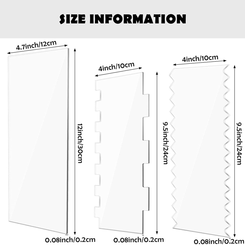 Set de 3 spatule transparente din acril pentru glazurarea torturilor