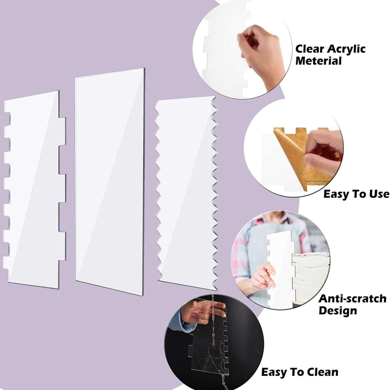 Set de 3 spatule transparente din acril pentru glazurarea torturilor