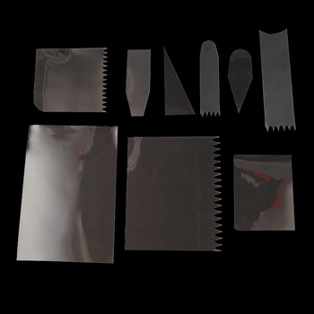 Set de 9 spatule din plastic transparent, moi, pentru netezirea cremei pe torturi, cu spatule dințate pentru decorare