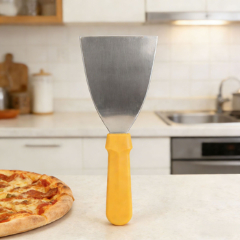 Spatula de bucătărie din oțel inoxidabil, mâner galben, pentru uz casnic; spatulă pentru ciocolată, spatulă pentru pizza, spatulă de coacere multifuncțională.
