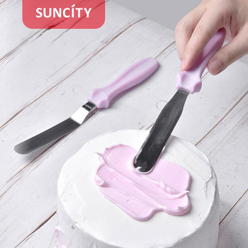 Spatulă pentru tort din oțel inoxidabil, lamă dreaptă și curbată, mâner din plastic