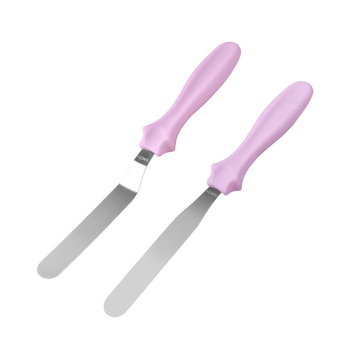 Spatulă pentru tort din oțel inoxidabil, lamă dreaptă și curbată, mâner din plastic