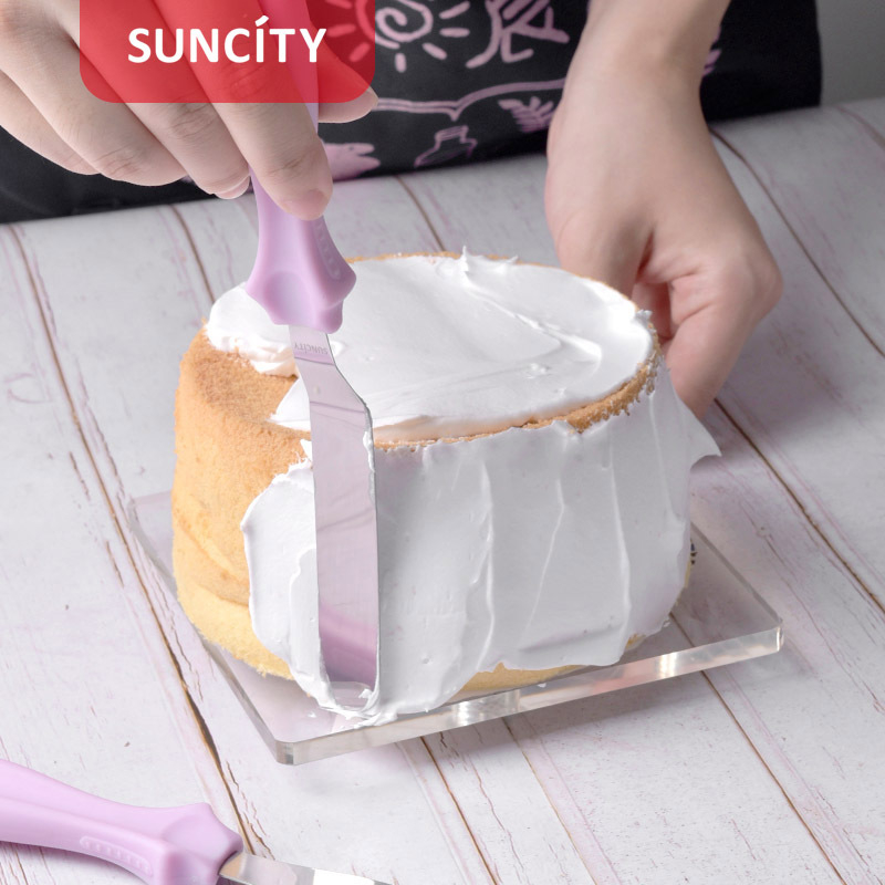 Spatulă pentru tort din oțel inoxidabil, lamă dreaptă și curbată, mâner din plastic