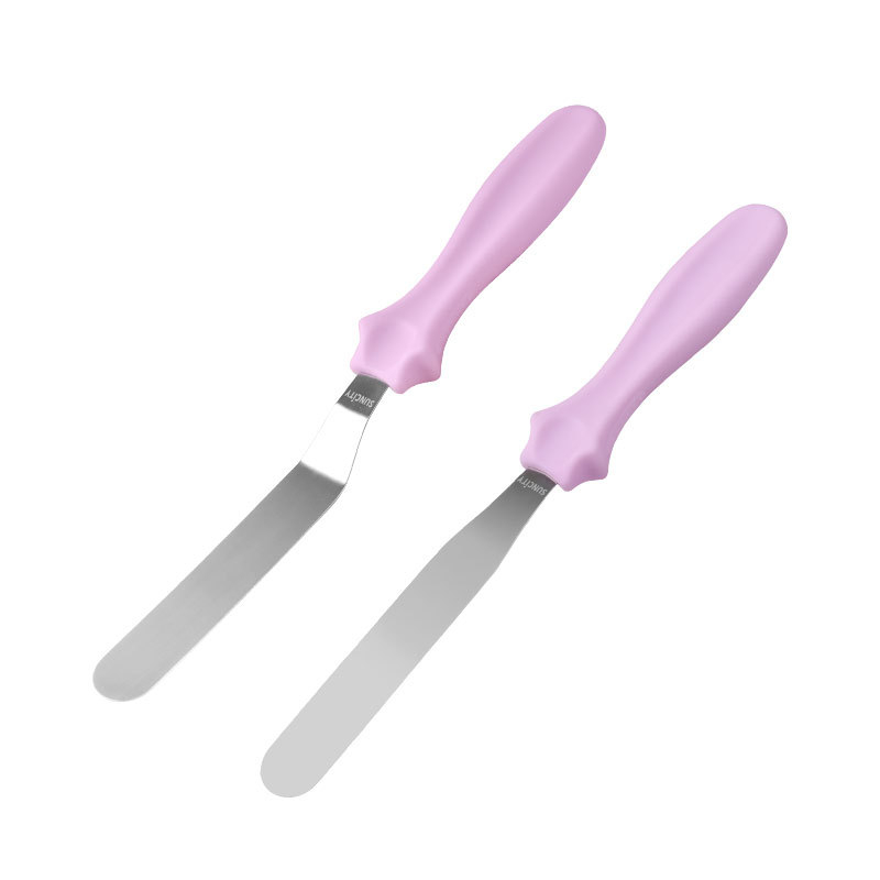 Spatulă pentru tort din oțel inoxidabil, lamă dreaptă și curbată, mâner din plastic