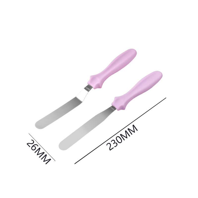 Spatulă pentru tort din oțel inoxidabil, lamă dreaptă și curbată, mâner din plastic