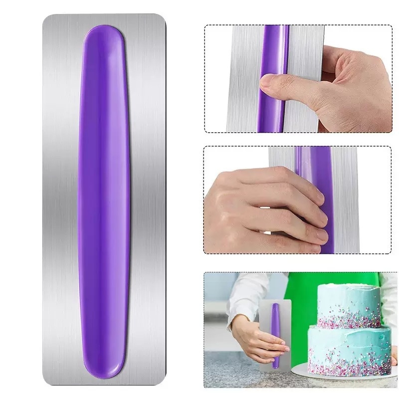 Seria W Spatulă din oțel inoxidabilă, mare, pentru fondant și cremă tort – instrument de netezire și modelare