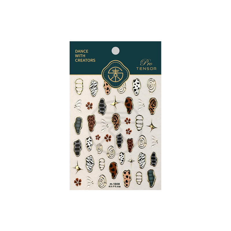 Moji retro naljepnice za nokte s životinjskim uzorkom M1308 – zlatne, šarene leopard, zebra i uzorak krave