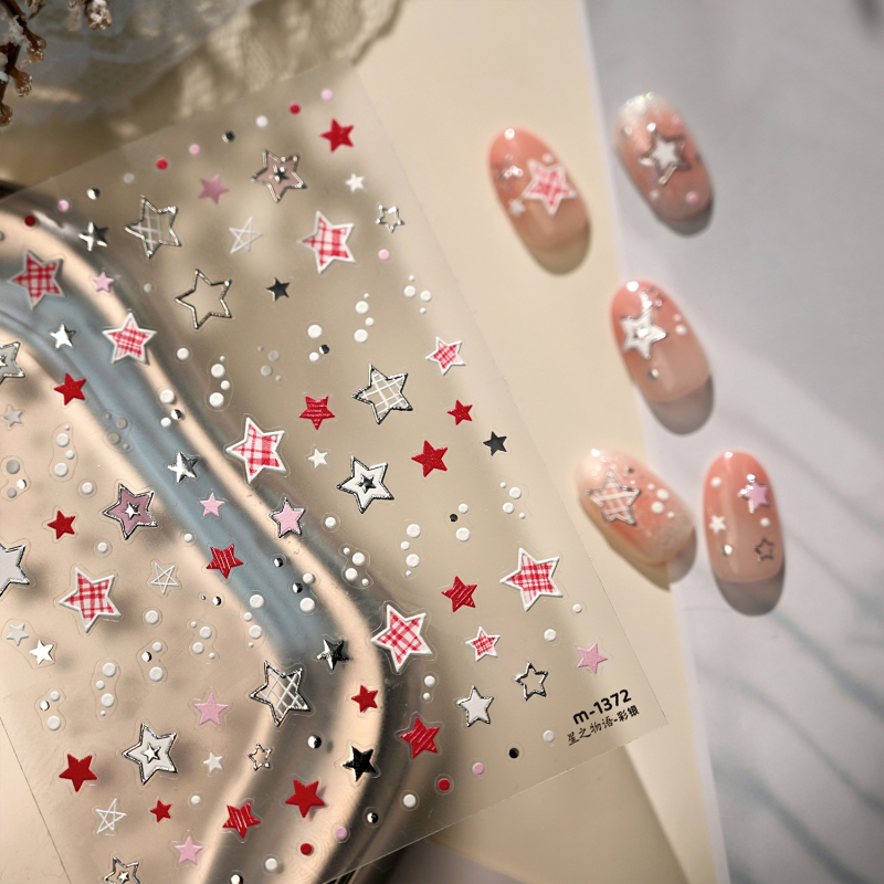 M1372 Naljepnice za nokte s petokrakom zvijezdom i kariranim uzorkom – vintage stil