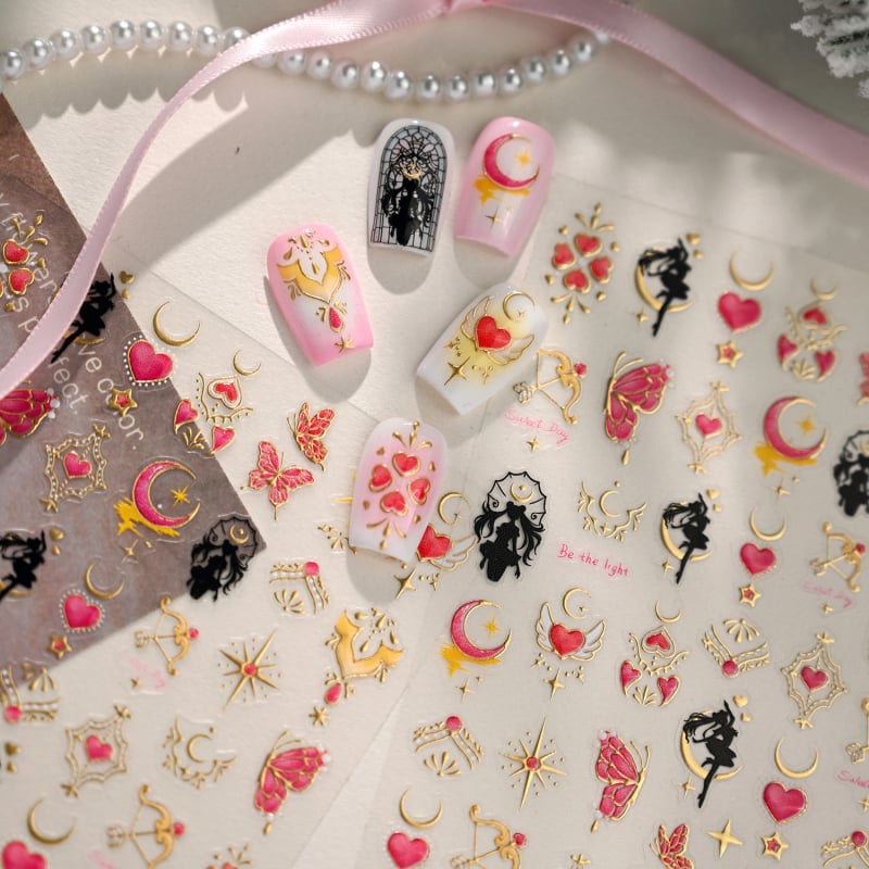 Tensor Fantazija Naljepnice za nokte Sailor Moon M1251 – slatko srce, mjesec, luk i strijela, zvjezdani bljesak