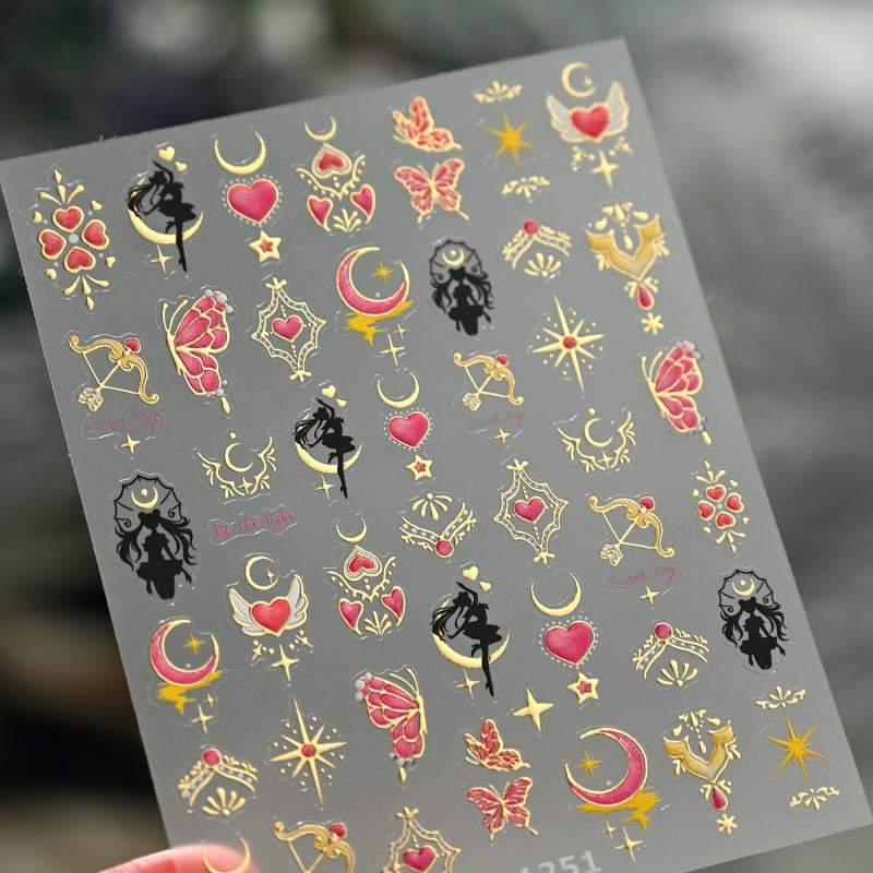 Tensor Fantazija Naljepnice za nokte Sailor Moon M1251 – slatko srce, mjesec, luk i strijela, zvjezdani bljesak