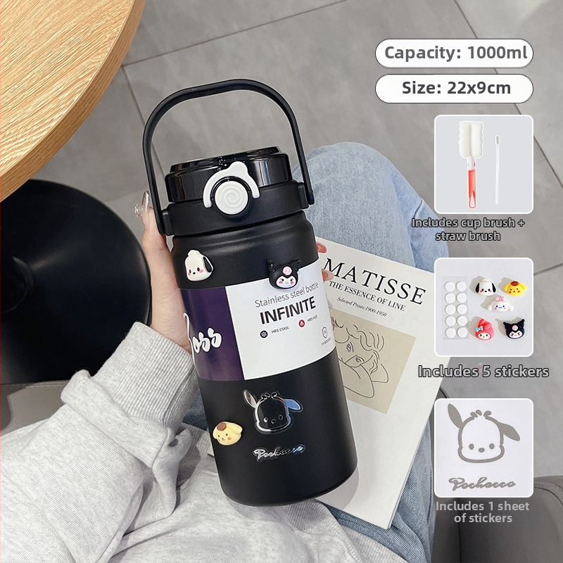 1000 ml izolovaný termos pohár, prenosný z nehrdzavejúcej ocele, vnútro 316, vonkajší 304, minimalistický rovný dizajn, udržiava teplotu 12–24 hodín