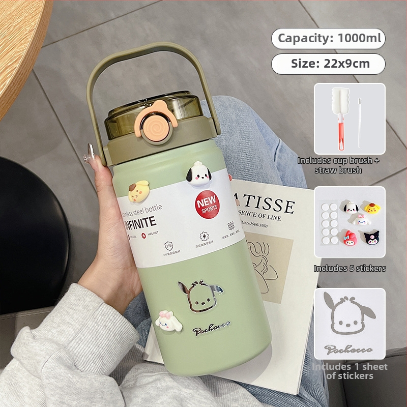 1000 ml izolovaný termos pohár, prenosný z nehrdzavejúcej ocele, vnútro 316, vonkajší 304, minimalistický rovný dizajn, udržiava teplotu 12–24 hodín