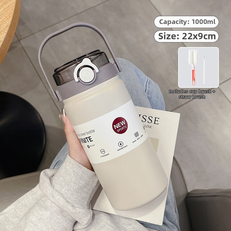 1000 ml izolovaný termos pohár, prenosný z nehrdzavejúcej ocele, vnútro 316, vonkajší 304, minimalistický rovný dizajn, udržiava teplotu 12–24 hodín