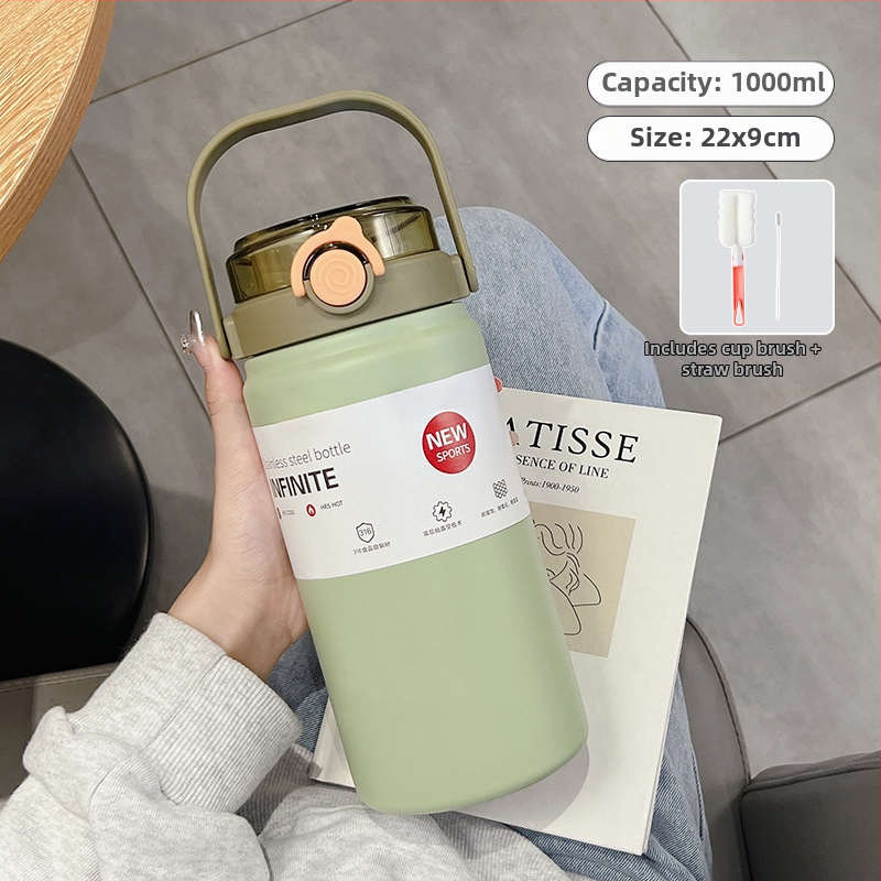 1000 ml izolovaný termos pohár, prenosný z nehrdzavejúcej ocele, vnútro 316, vonkajší 304, minimalistický rovný dizajn, udržiava teplotu 12–24 hodín