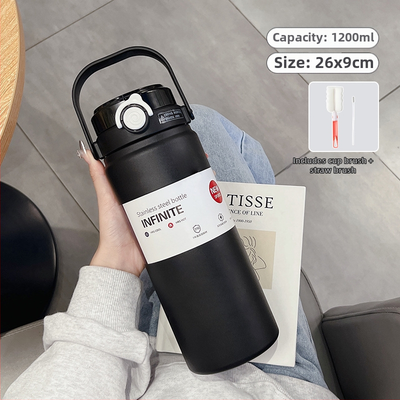 1000 ml izolovaný termos pohár, prenosný z nehrdzavejúcej ocele, vnútro 316, vonkajší 304, minimalistický rovný dizajn, udržiava teplotu 12–24 hodín