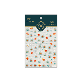 Nail stickers od vlakana stakla sa zlatom ribom, model M1102 – ljetni svježi dizajn s kontrastnim bojama i kapljicama vode