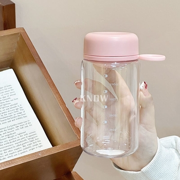 Pahar transparent din plastic pentru apă și ceai, portabil, minimalist, pentru fete și studente