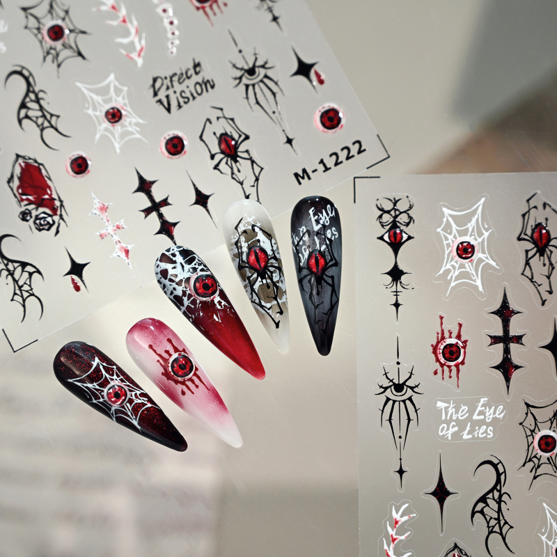 Halloween tamno gotičke naljepnice za nokte M1222 – dizajn oka, paukova mreža i srcolasti ožiljak