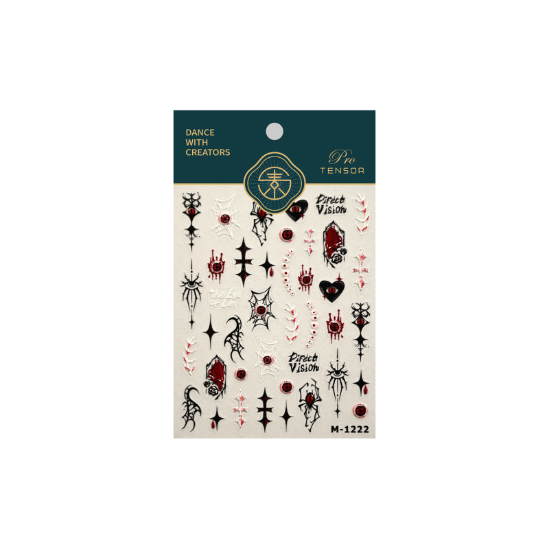 Halloween tamno gotičke naljepnice za nokte M1222 – dizajn oka, paukova mreža i srcolasti ožiljak