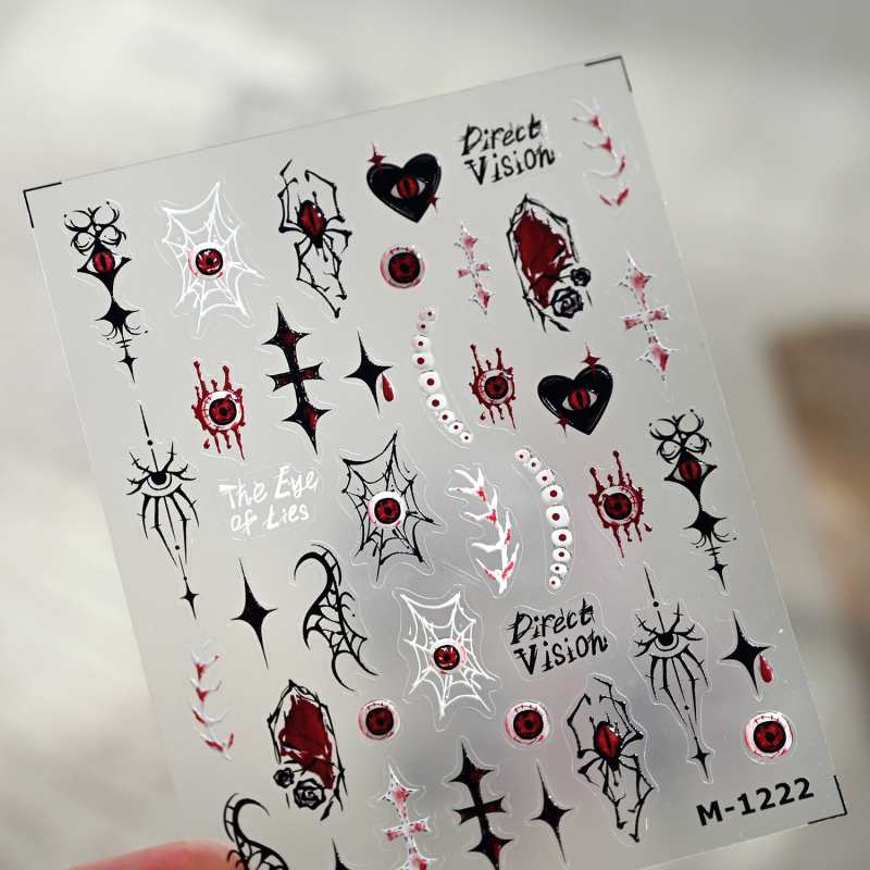 Halloween tamno gotičke naljepnice za nokte M1222 – dizajn oka, paukova mreža i srcolasti ožiljak